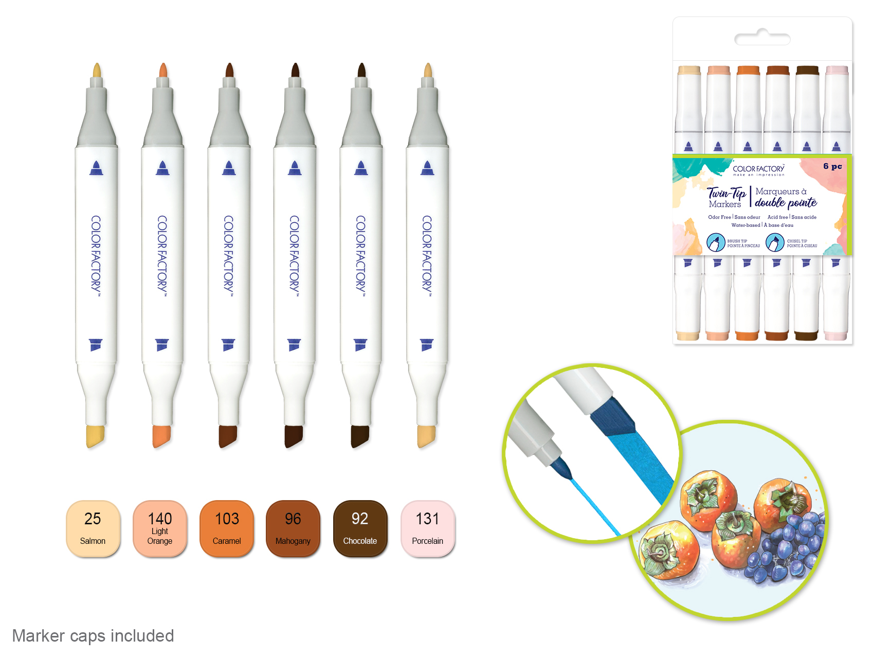 Color Factory Water-Based Twin Markers 6pk - Skin Tones